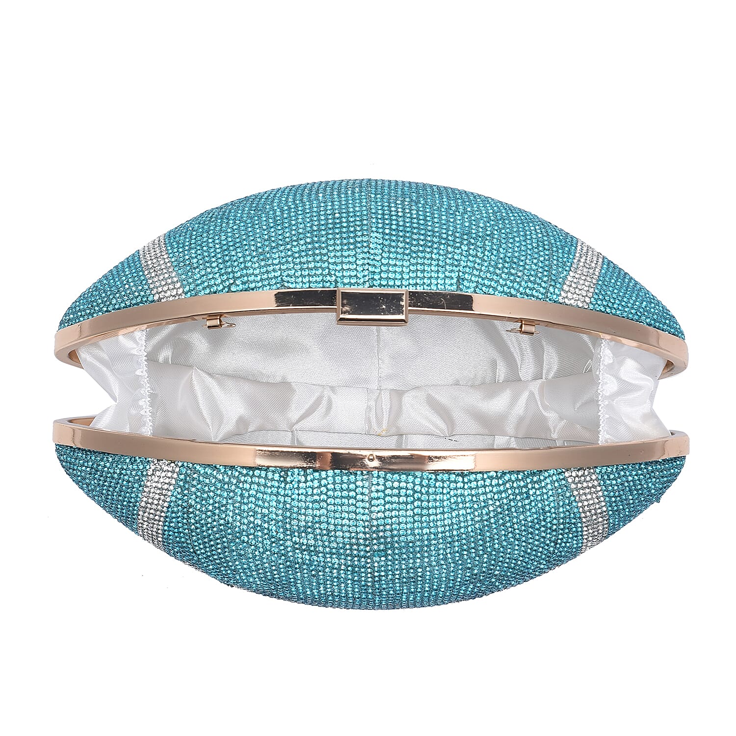 Blue Crystal Football Shape Clutch Bag with Chain