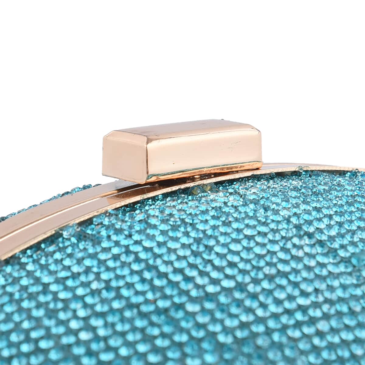 Blue Crystal Rugby Ball Shape Clutch Bag (9.5"x5.5") with Chain 47" image number 5