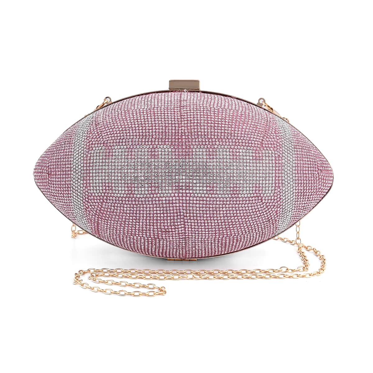 Pink Crystal Football Shape Clutch Bag with Chain image number 0
