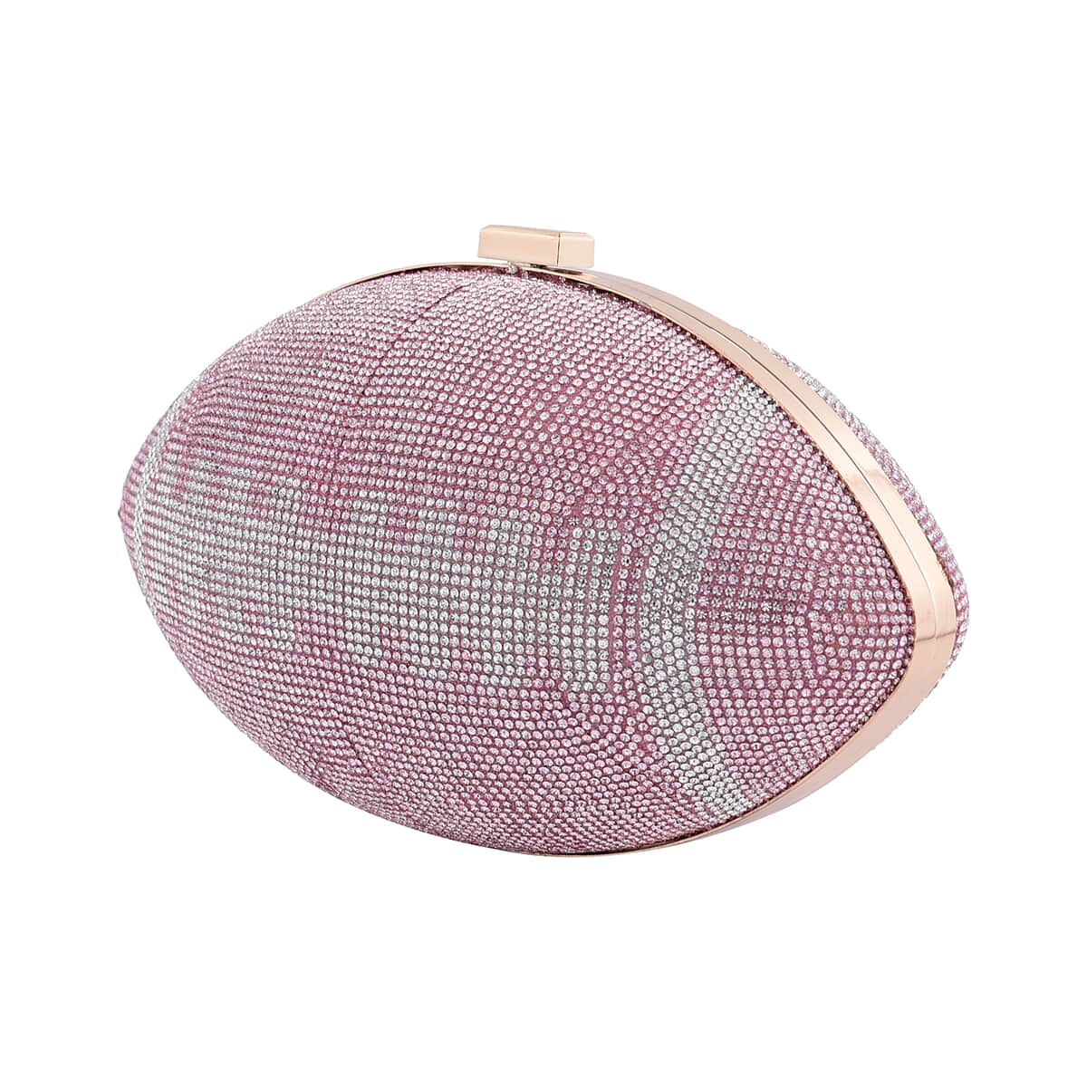 Pink Crystal Football Shape Clutch Bag with Chain image number 2
