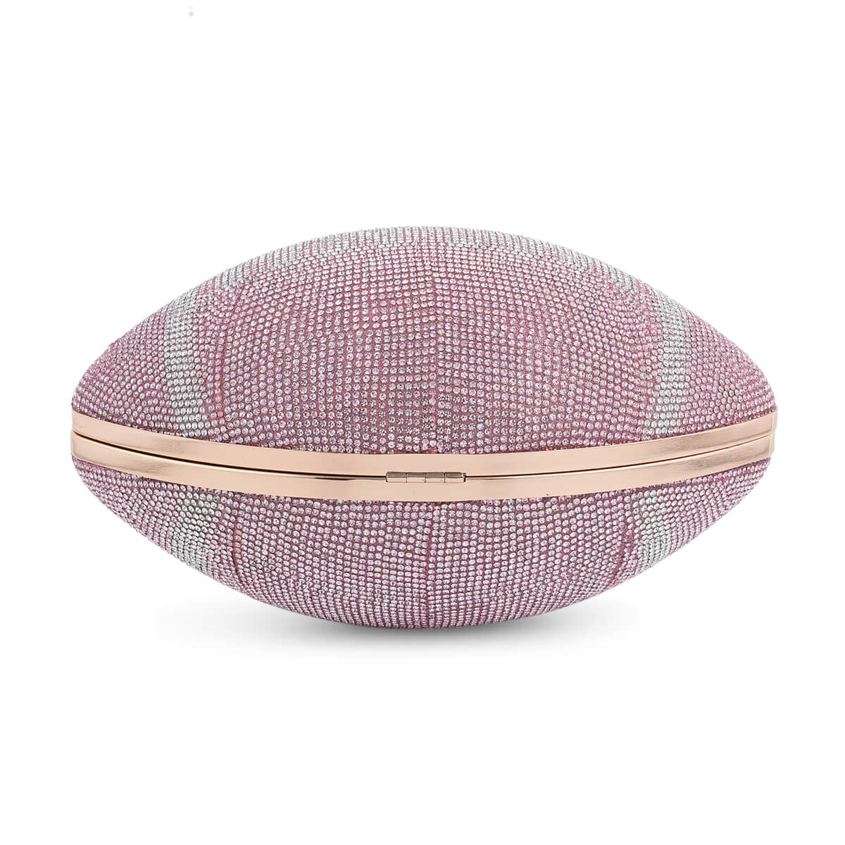 Pink Crystal Football Shape Clutch Bag with Chain image number 3