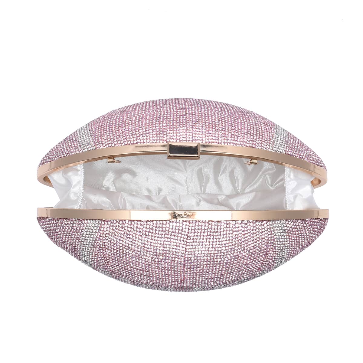 Pink Crystal Football Shape Clutch Bag with Chain image number 4