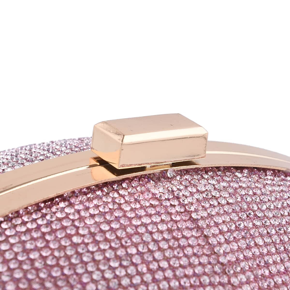 Pink Crystal Football Shape Clutch Bag with Chain image number 5