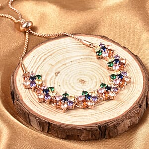 Simulated Multi Color Diamond 7.85 ctw Bolo Bracelet in Rosetone