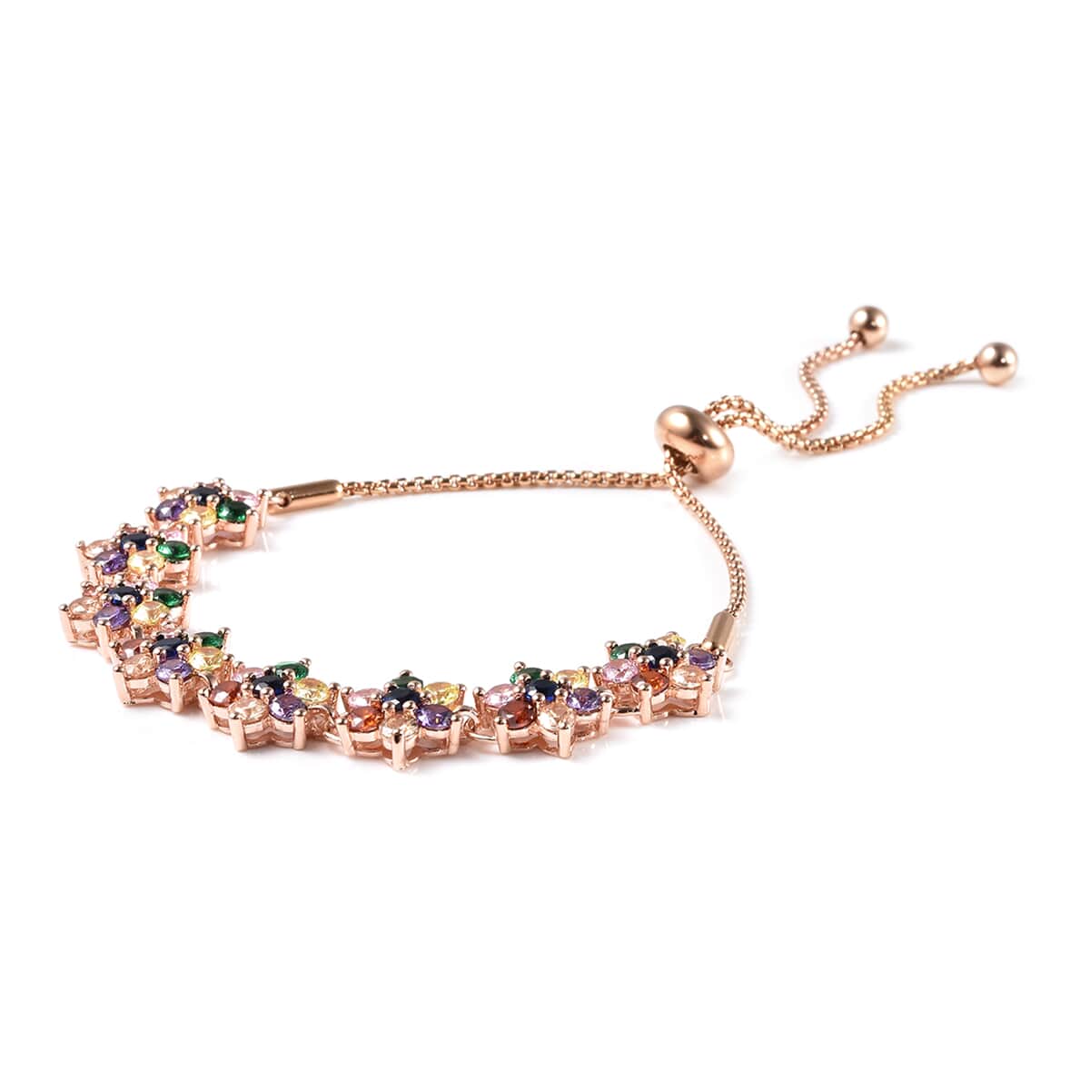 Simulated Multi Color Diamond 7.85 ctw Bolo Bracelet in Rosetone image number 2