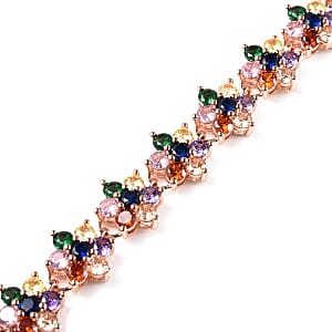 Simulated Multi Color Diamond 7.85 ctw Bolo Bracelet in Rosetone