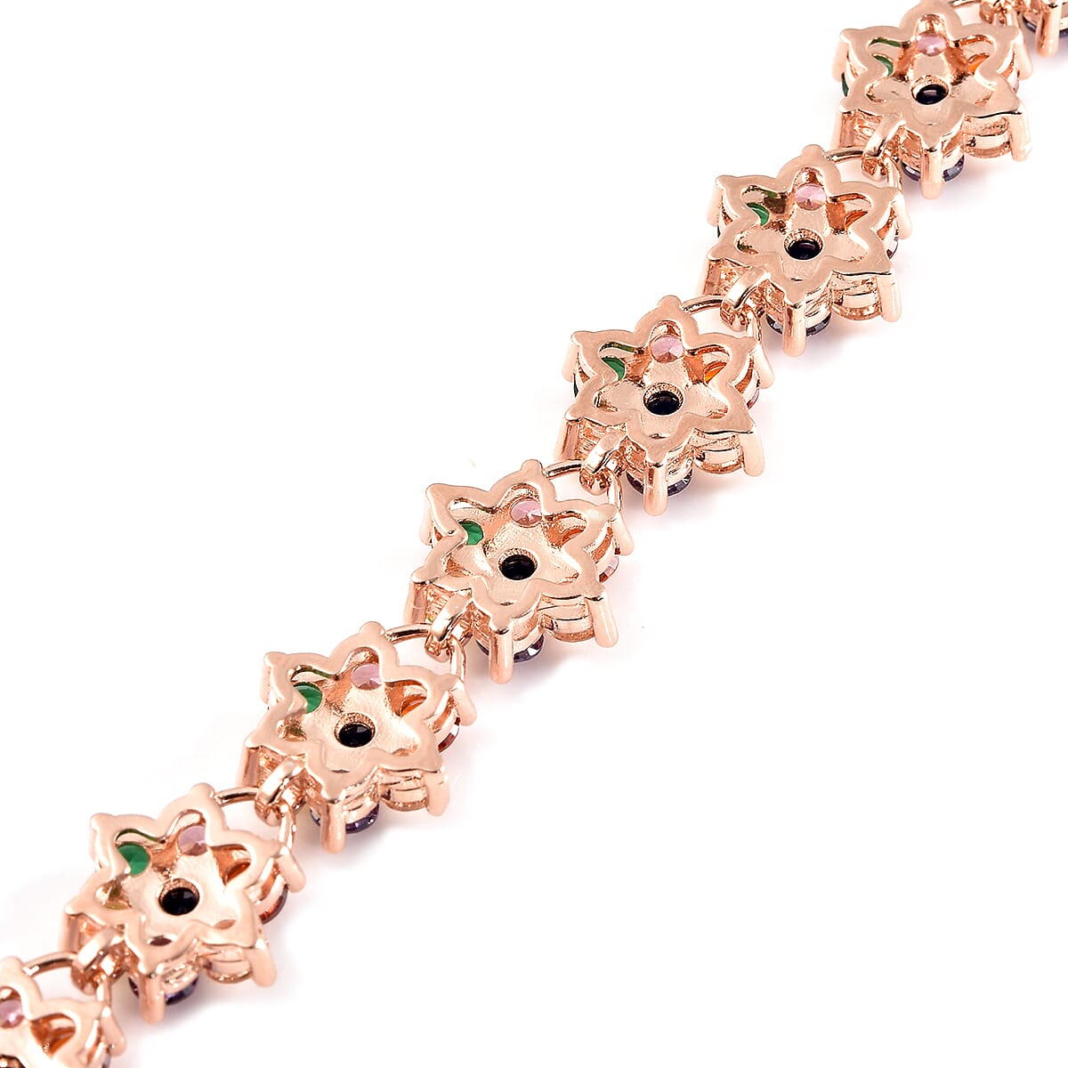 Simulated Multi Color Diamond 7.85 ctw Bolo Bracelet in Rosetone