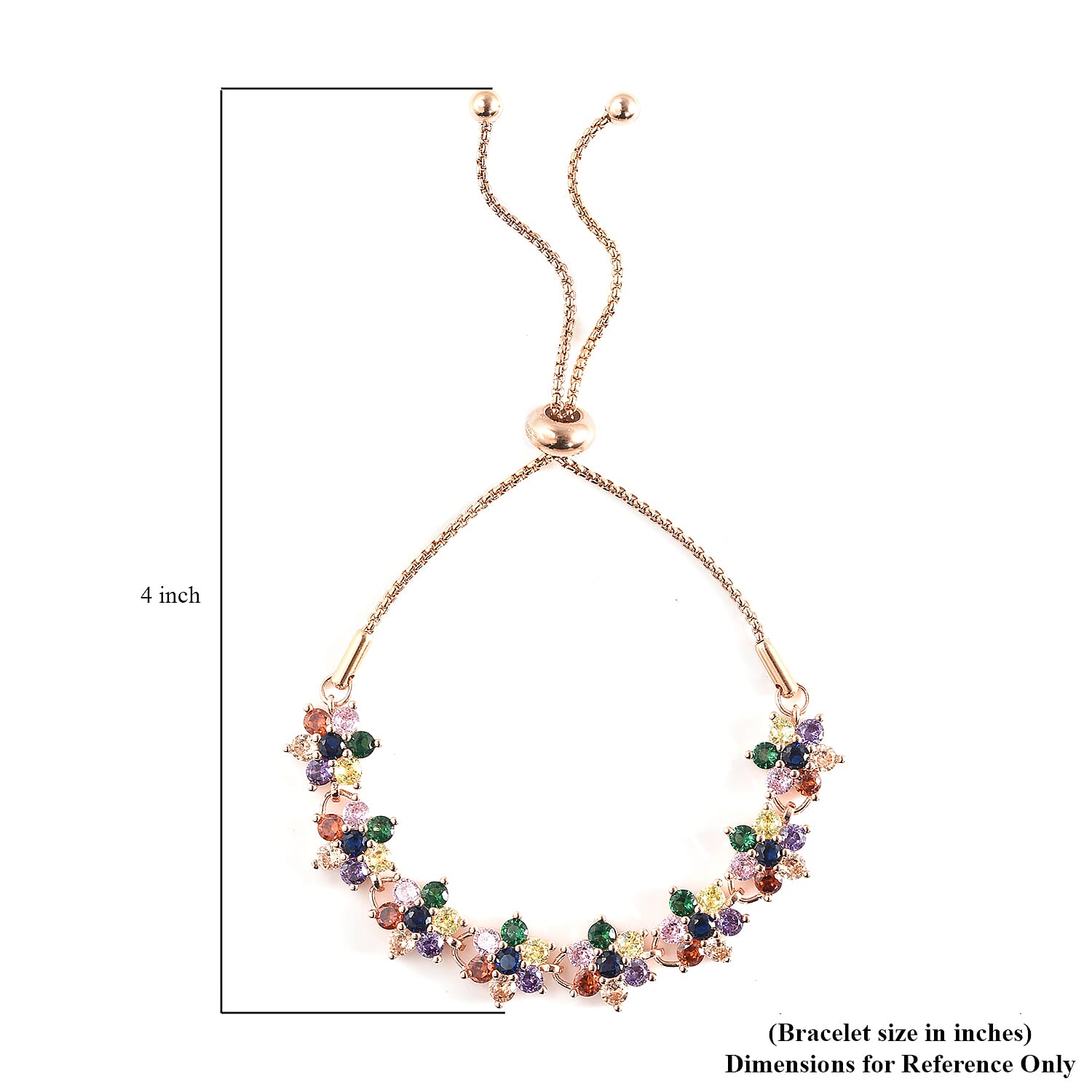 Simulated Multi Color Diamond 7.85 ctw Bolo Bracelet in Rosetone