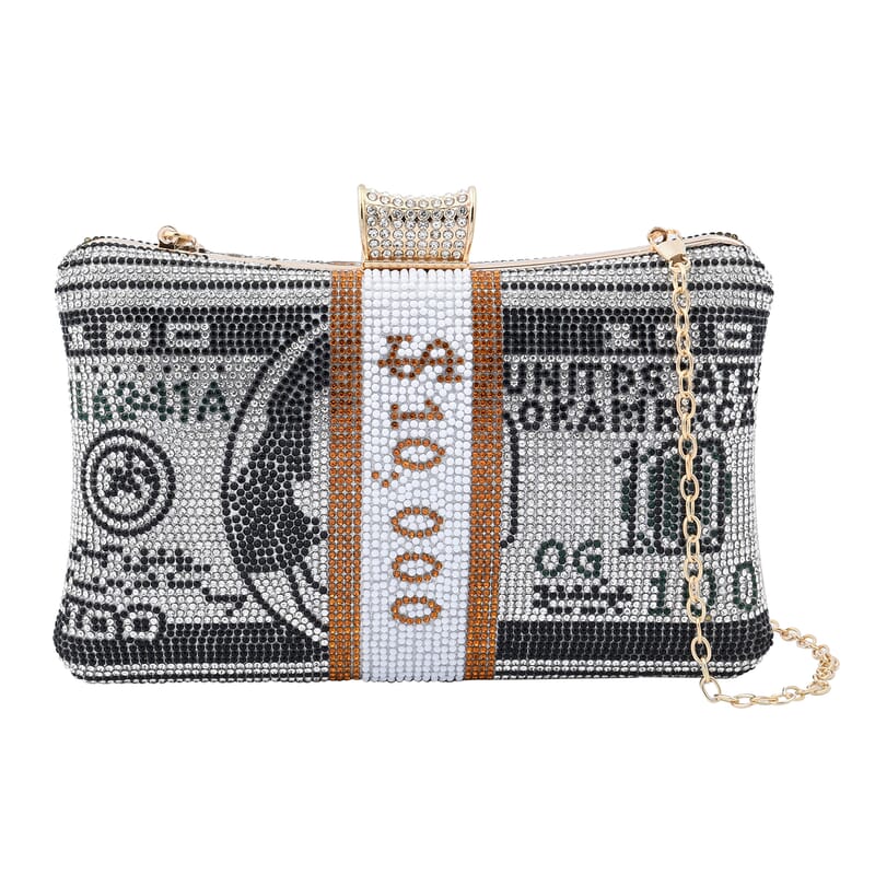 Black Crystal Dollar Shape Clutch Bag for Women with Detachable Chain Strap | Women Purse | Designer Bags | Ladies Purse | Handbags for Women