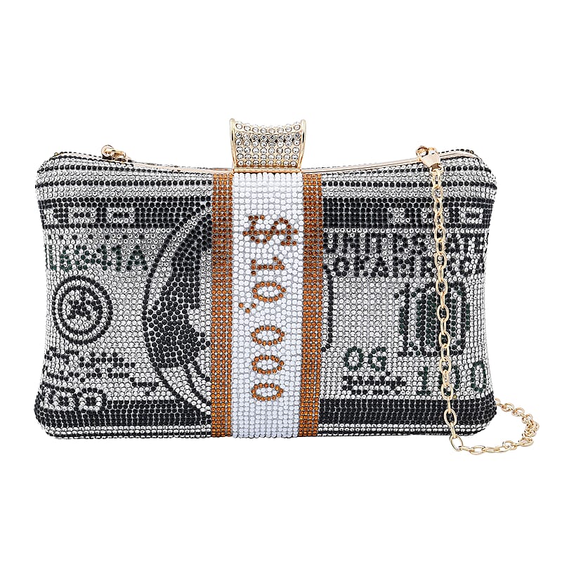 Black Crystal Dollar Shape Clutch Bag for Women with Detachable Chain Strap | Women Purse | Designer Bags | Ladies Purse | Handbags for Women