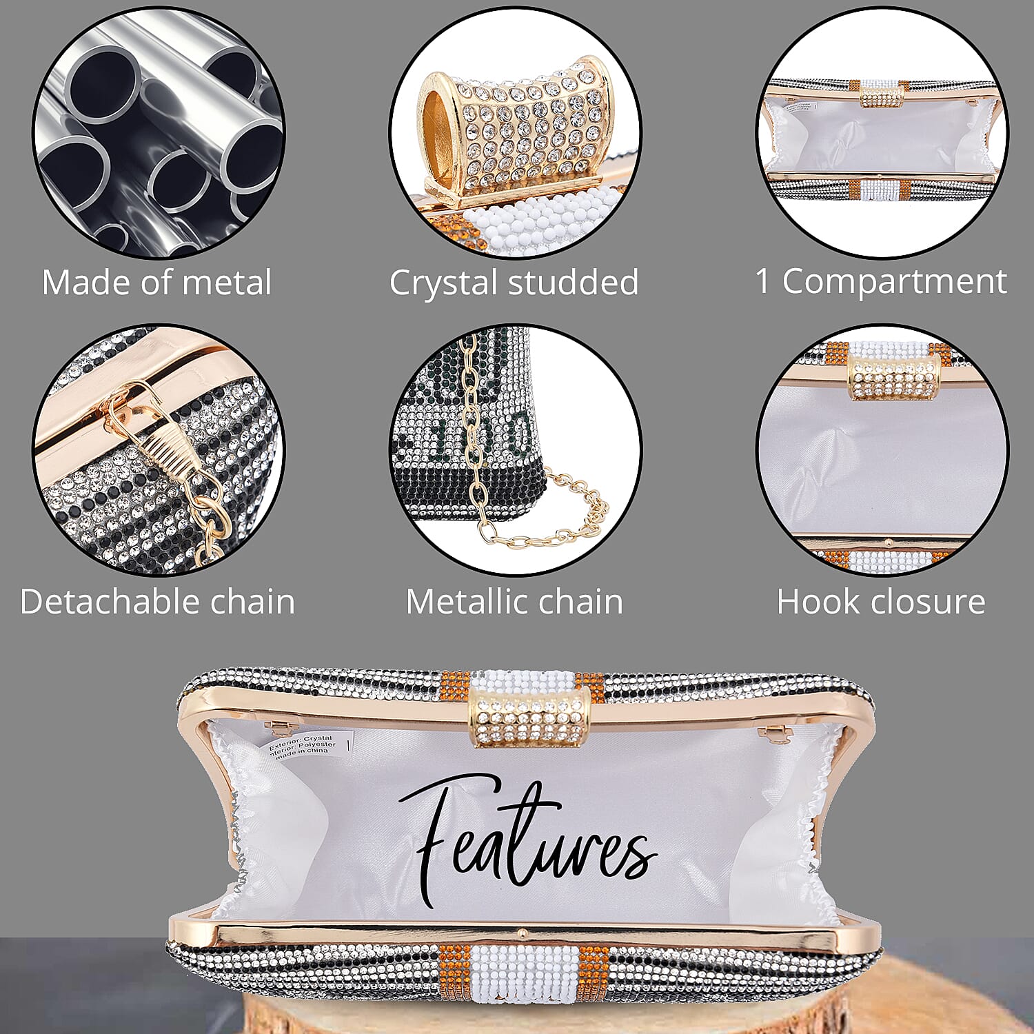 Black Crystal Dollar Shape Clutch Bag for Women with Detachable Chain Strap | Women Purse | Designer Bags | Ladies Purse | Handbags for Women