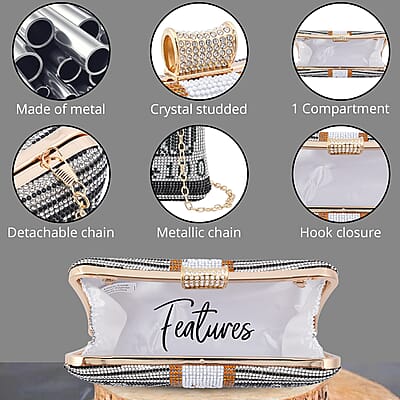 Black Crystal Dollar Shape Clutch Bag for Women with Detachable Chain Strap | Women Purse | Designer Bags | Ladies Purse | Handbags for Women