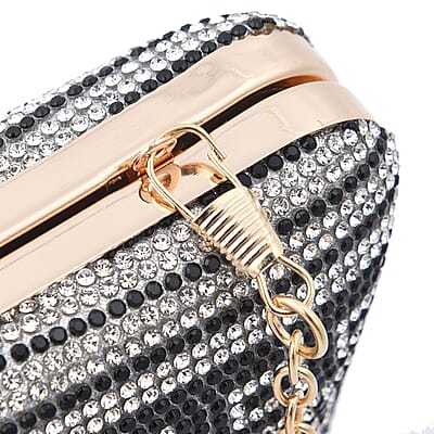 Black Crystal Dollar Shape Clutch Bag for Women with Detachable Chain Strap | Women Purse | Designer Bags | Ladies Purse | Handbags for Women