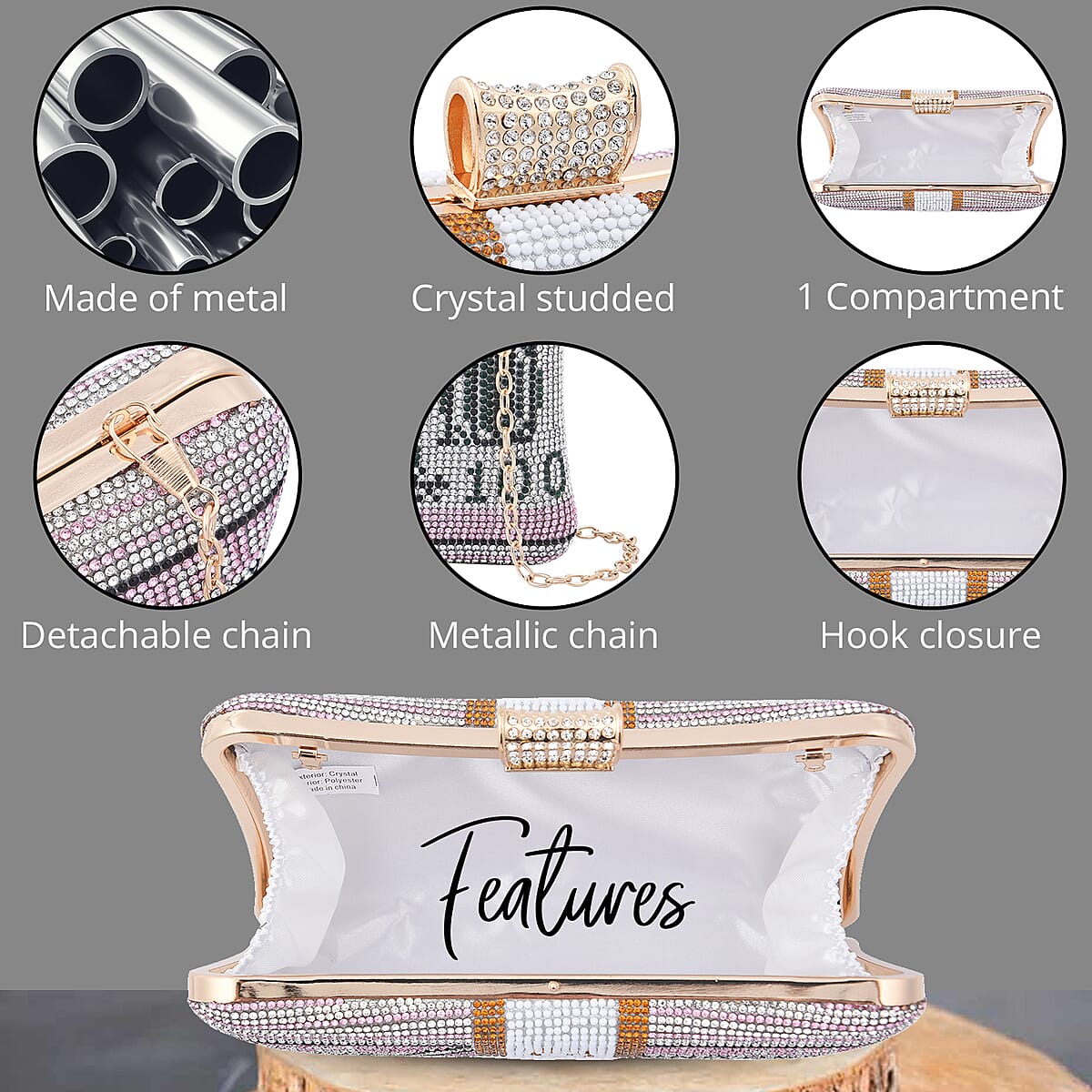 Pink Crystal Dollar Shape Clutch Bag for Women with Detachable Chain Strap | Women Purse | Designer Bags | Ladies Purse | Handbags for Women image number 1