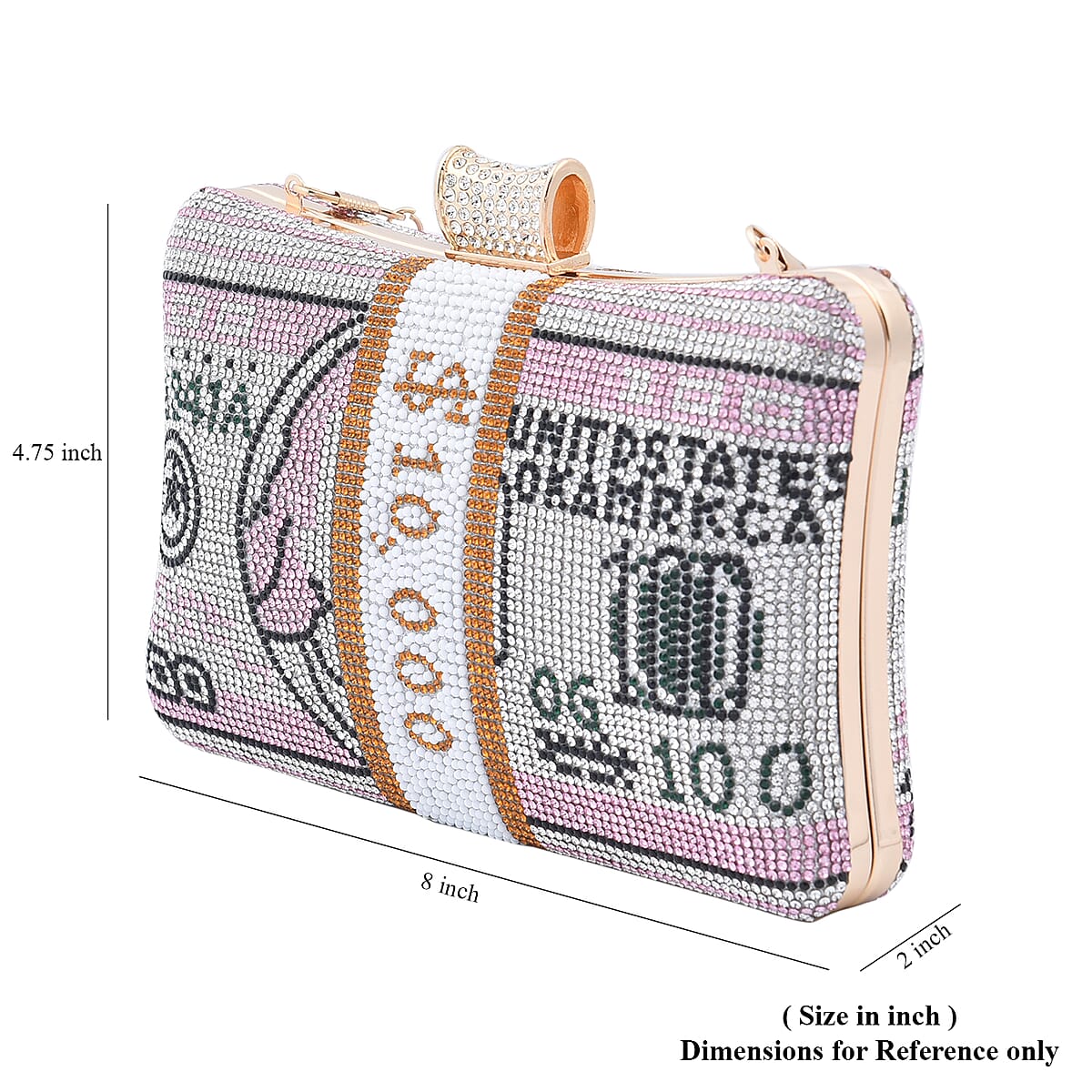 Pink Crystal Dollar Shape Clutch Bag for Women with Detachable Chain Strap | Women Purse | Designer Bags | Ladies Purse | Handbags for Women image number 6