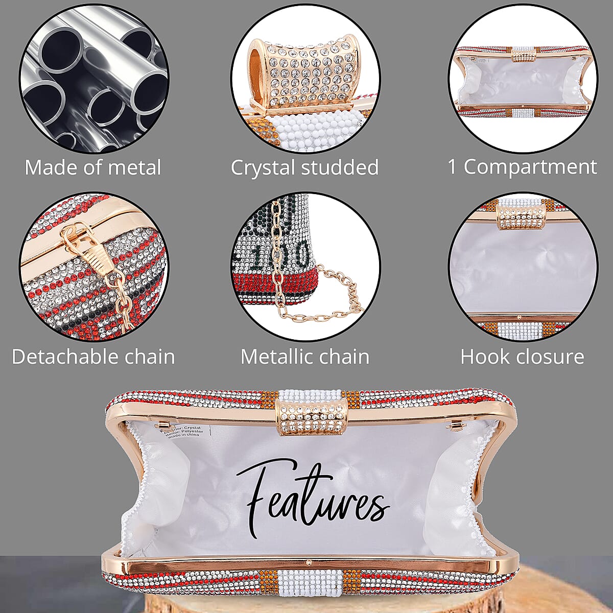 Red Crystal Dollar Shape Clutch Bag for Women with Detachable Chain Strap | Women Purse | Designer Bags | Ladies Purse | Handbags for Women image number 1