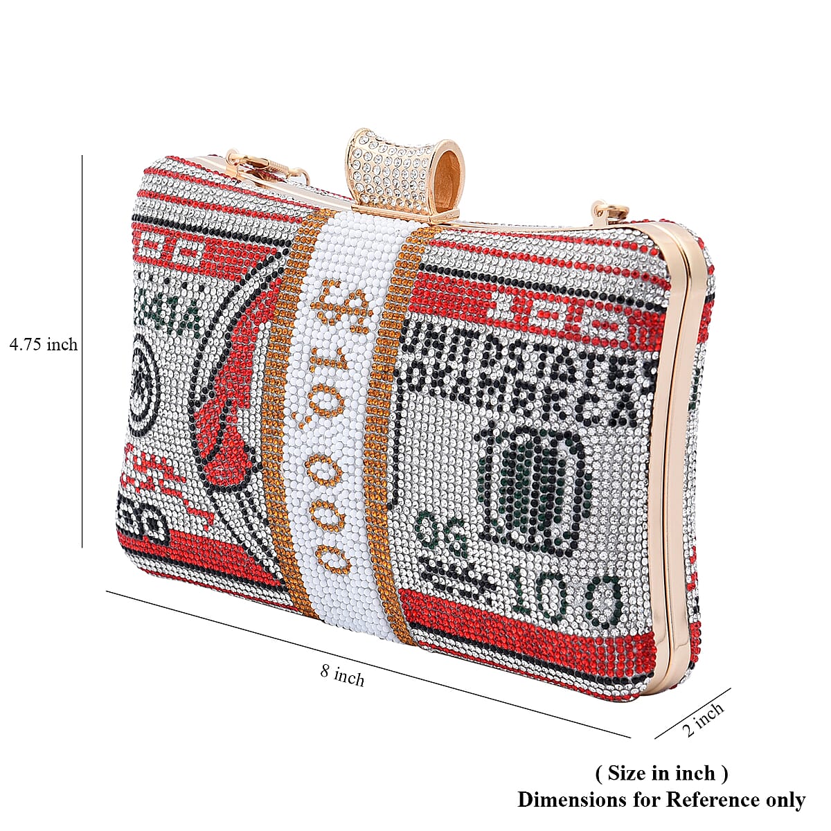 Red Crystal Dollar Shape Clutch Bag for Women with Detachable Chain Strap | Women Purse | Designer Bags | Ladies Purse | Handbags for Women image number 6