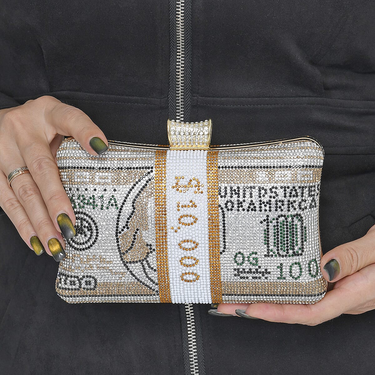 Golden Crystal Dollar Shape Clutch Bag for Women with Detachable Chain Strap | Women Purse | Designer Bags | Ladies Purse | Handbags for Women image number 2