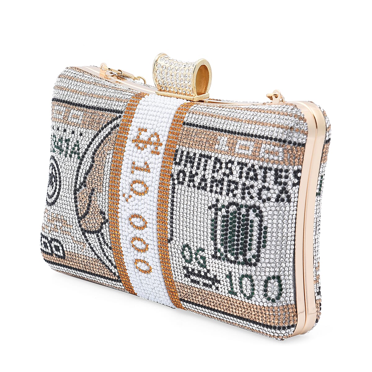 Golden Crystal Dollar Shape Clutch Bag for Women with Detachable Chain Strap | Women Purse | Designer Bags | Ladies Purse | Handbags for Women image number 6