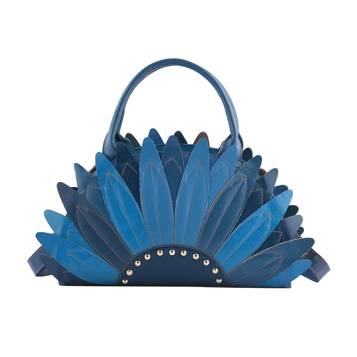 CHAOS By Elsie Blue Solid Genuine Leather Flower-shaped Tote Bag with Handle Drop and Shoulder Strap image number 0