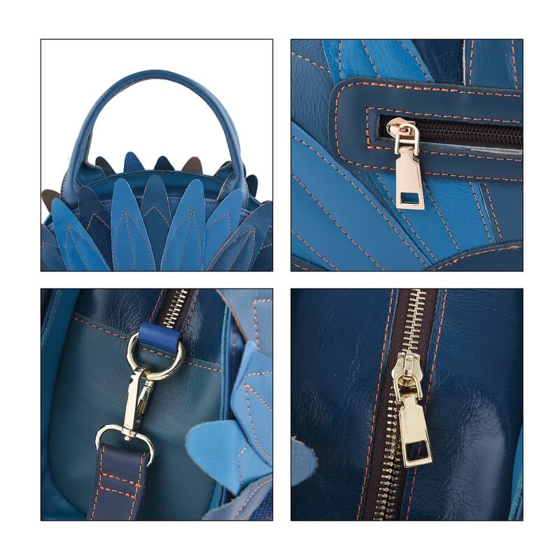 CHAOS By Elsie Blue Solid Genuine Leather Flower-shaped Tote Bag with Handle Drop and Shoulder Strap