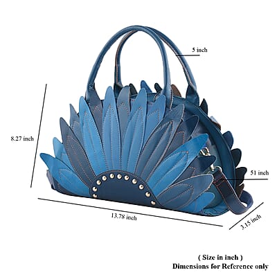 CHAOS By Elsie Blue Solid Genuine Leather Flower-shaped Tote Bag with Handle Drop and Shoulder Strap