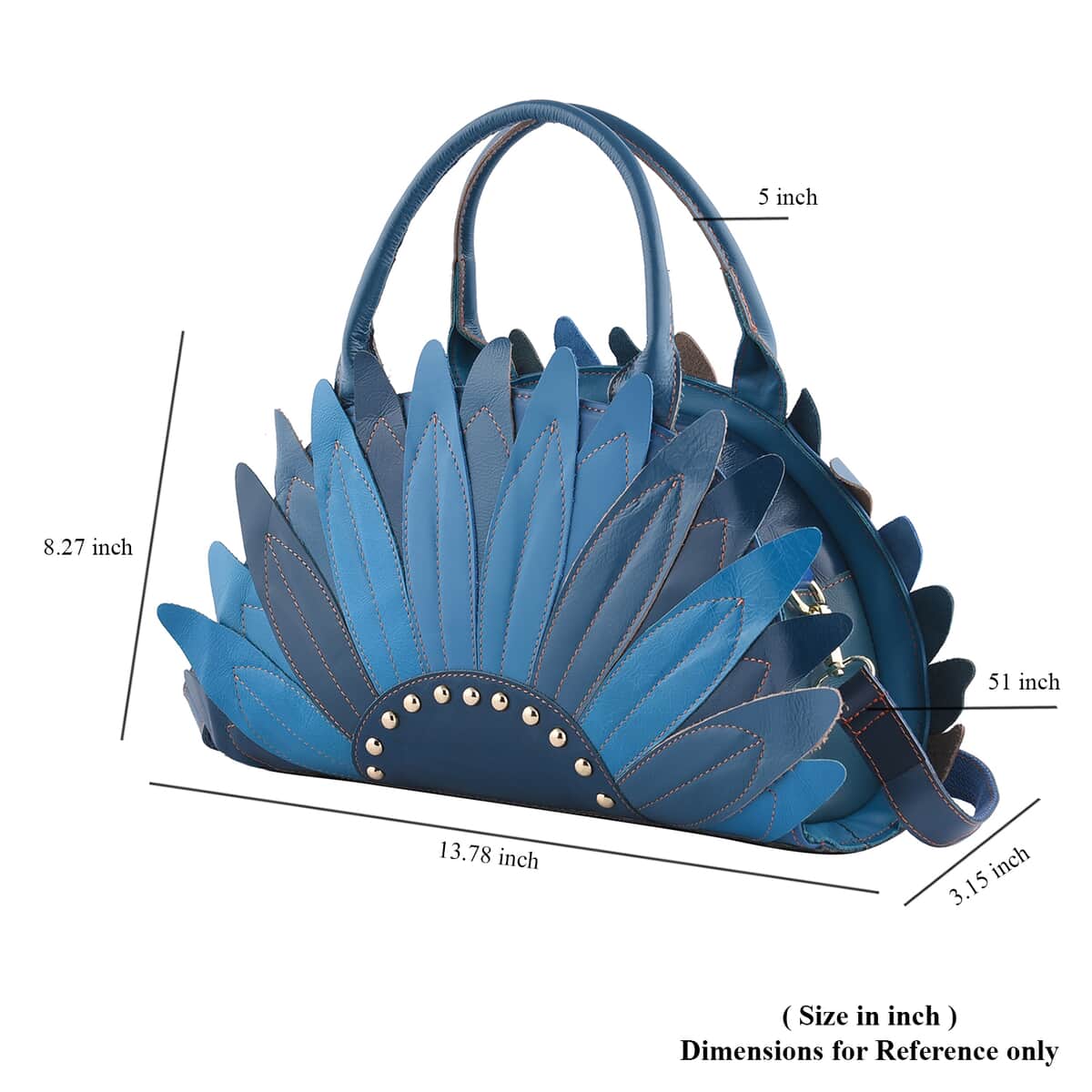 CHAOS By Elsie Blue Solid Genuine Leather Flower-shaped Tote Bag with Handle Drop and Shoulder Strap image number 6