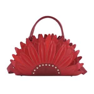 CHAOS By Elsie Red Solid Genuine Leather Flower-shaped Tote Bag with Handle Drop and Shoulder Strap