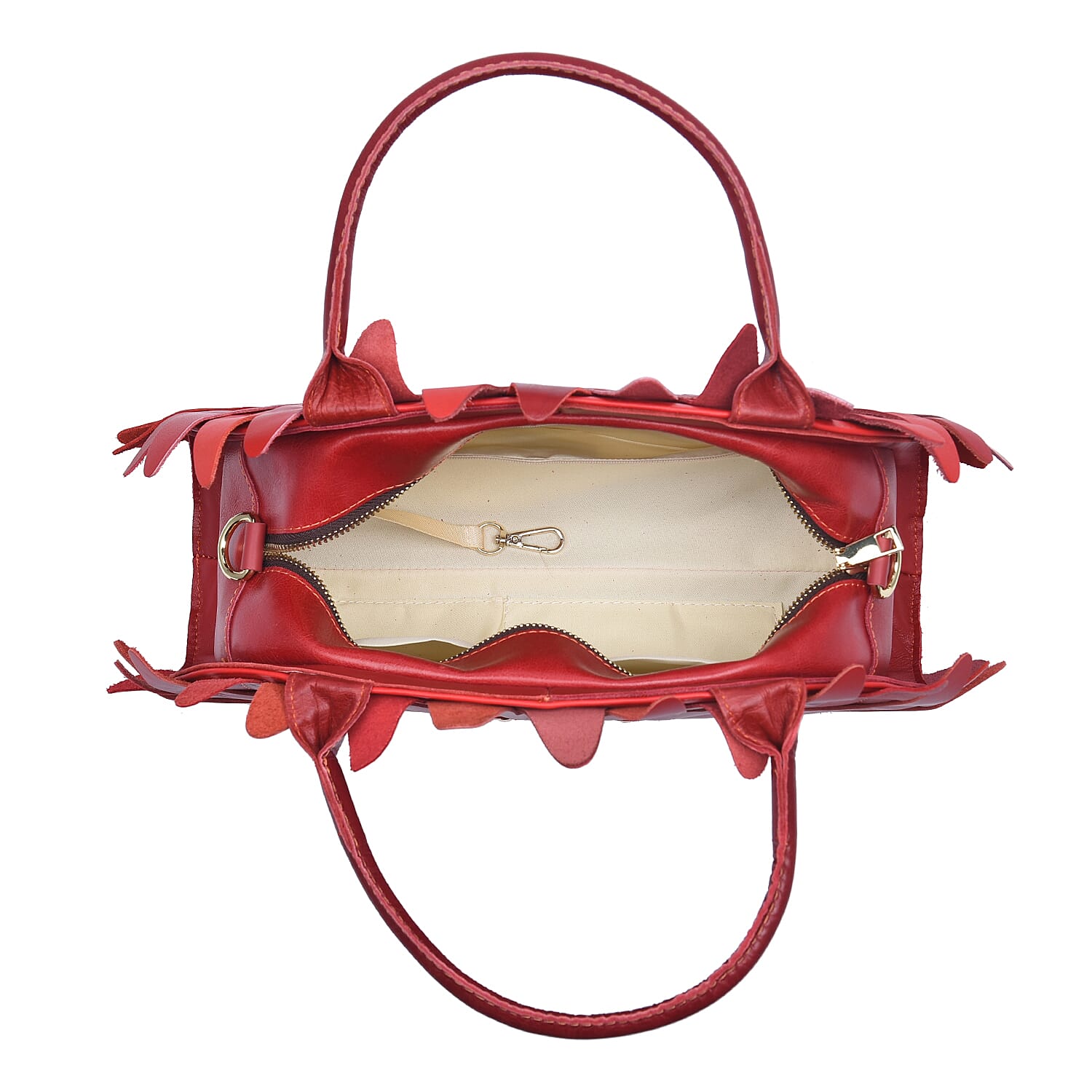 CHAOS By Elsie Red Solid Genuine Leather Flower-shaped Tote Bag with Handle Drop and Shoulder Strap