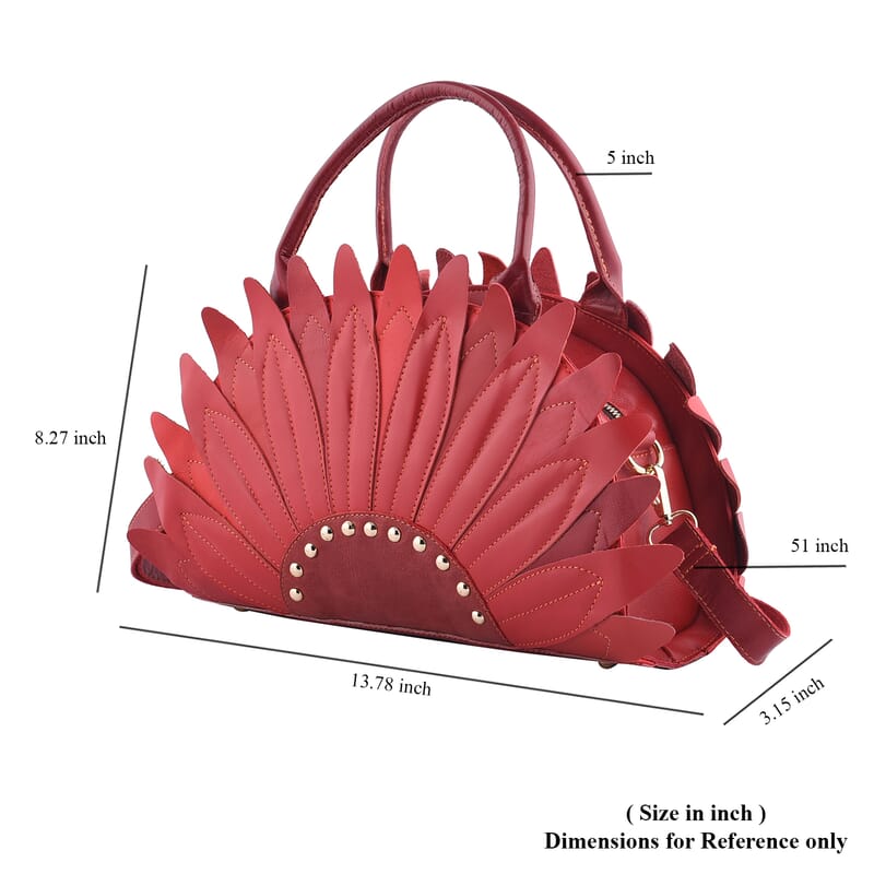 CHAOS By Elsie Red Solid Genuine Leather Flower-shaped Tote Bag with Handle Drop and Shoulder Strap