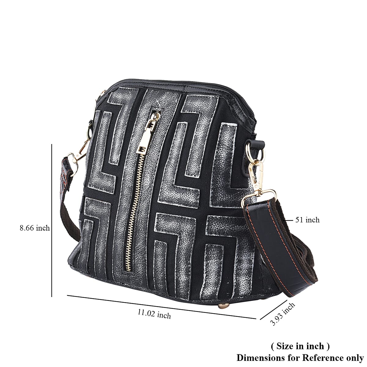 CHAOS BY ELSIE Silver and Black Color Fret Pattern Genuine Leather Crossbody Tote Bag with Shoulder Strap image number 6