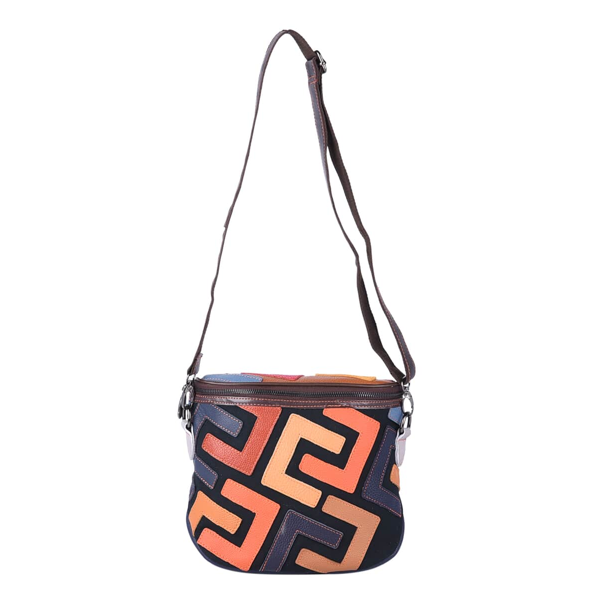 CHAOS BY ELSIE Multi Color Fret Pattern Genuine Leather Crossbody Bag with Shoulder Strap (9.84"x3.15"x8.27") image number 0