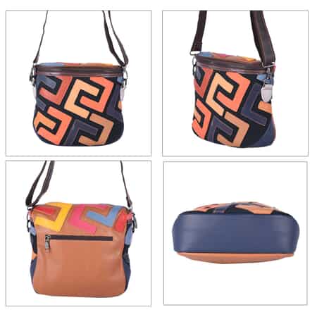 CHAOS BY ELSIE Multi Color Fret Pattern Genuine Leather Crossbody Bag with Shoulder Strap (9.84"x3.15"x8.27") image number 3