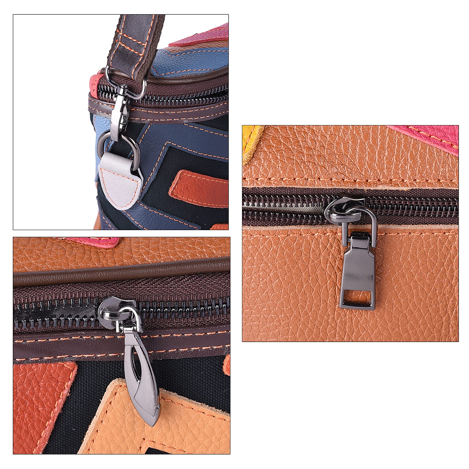 CHAOS BY ELSIE Multi Color Fret Pattern Genuine Leather Crossbody Bag with Shoulder Strap