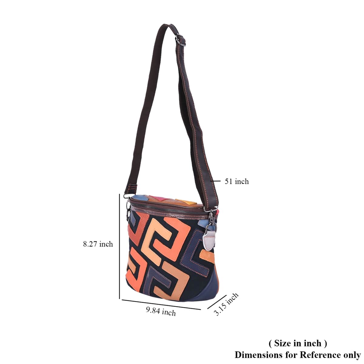 CHAOS BY ELSIE Multi Color Fret Pattern Genuine Leather Crossbody Bag with Shoulder Strap (9.84"x3.15"x8.27") image number 6