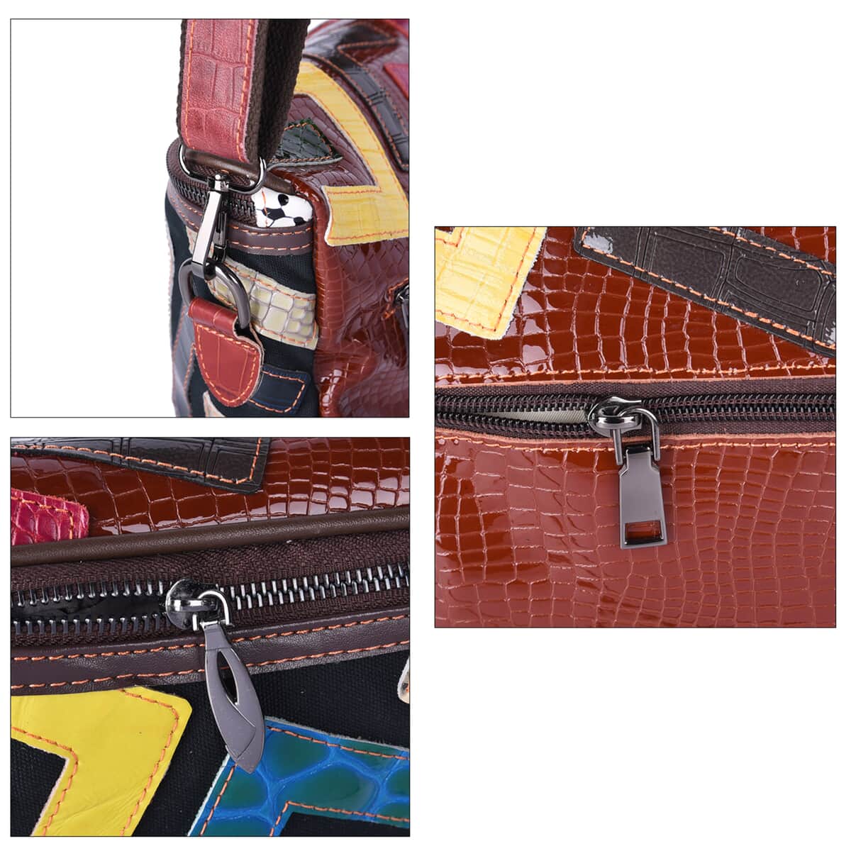 CHAOS BY ELSIE Multi Color Fret Pattern Genuine Leather Crossbody Bag with Shoulder Strap image number 4