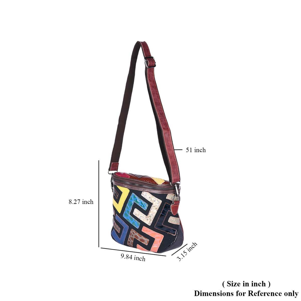 CHAOS BY ELSIE Multi Color Fret Pattern Genuine Leather Crossbody Bag with Shoulder Strap image number 6
