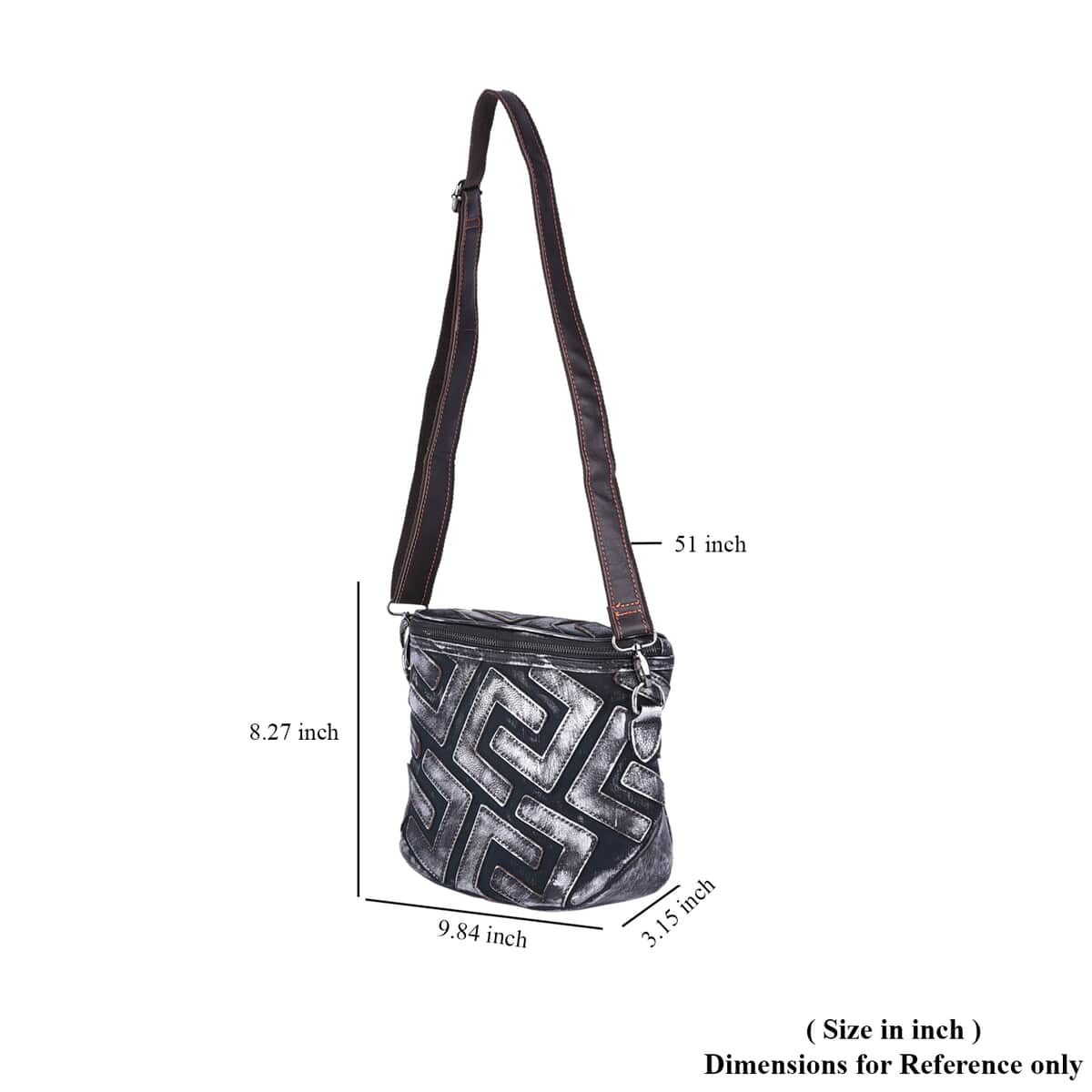 CHAOS BY ELSIE Silver and Black Color Fret Pattern Genuine Leather Crossbody Tote Bag with Shoulder Strap image number 6