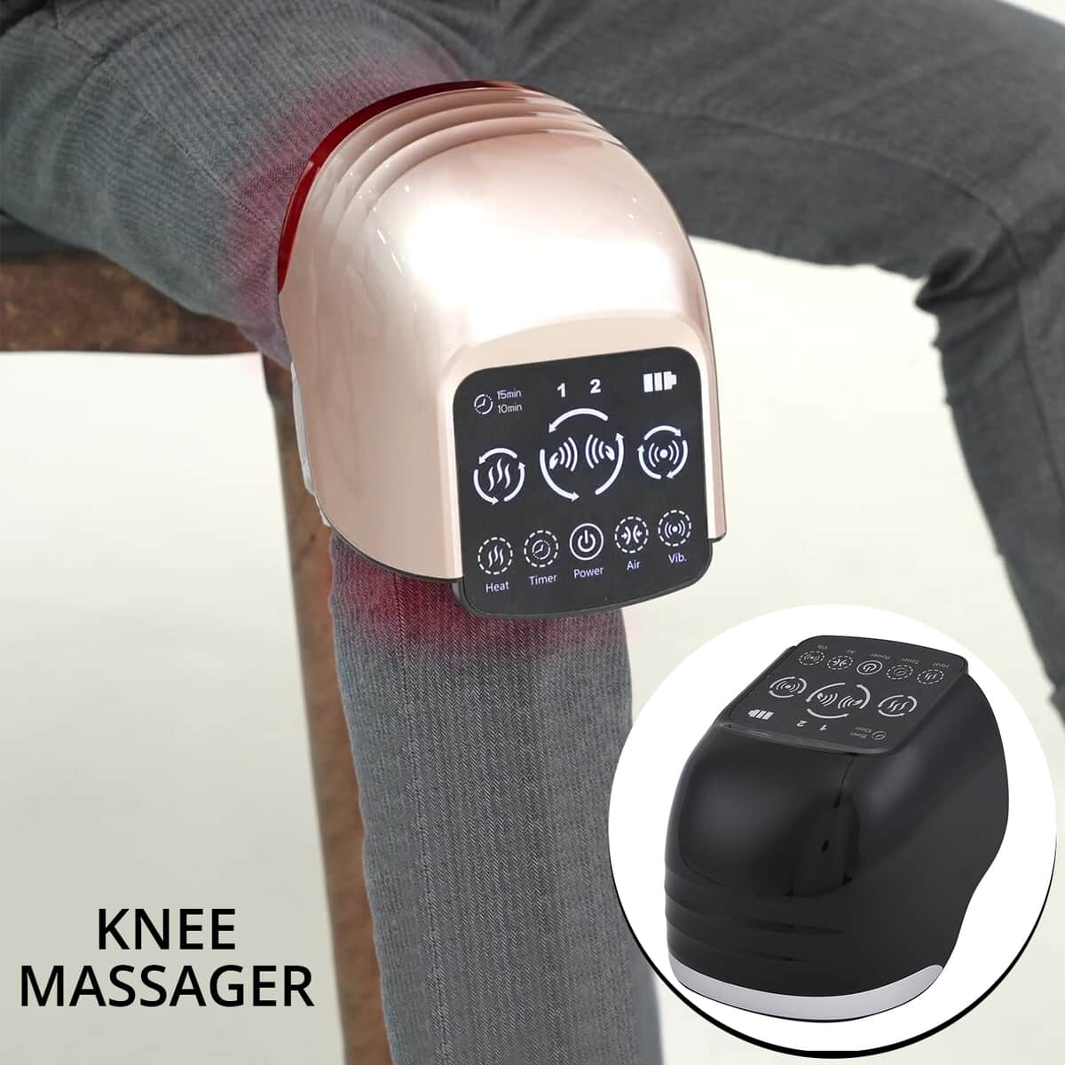 Black Electric USB Rechargeable Heated Vibration Knee Massager with Air Compression And Adjustable Straps image number 1