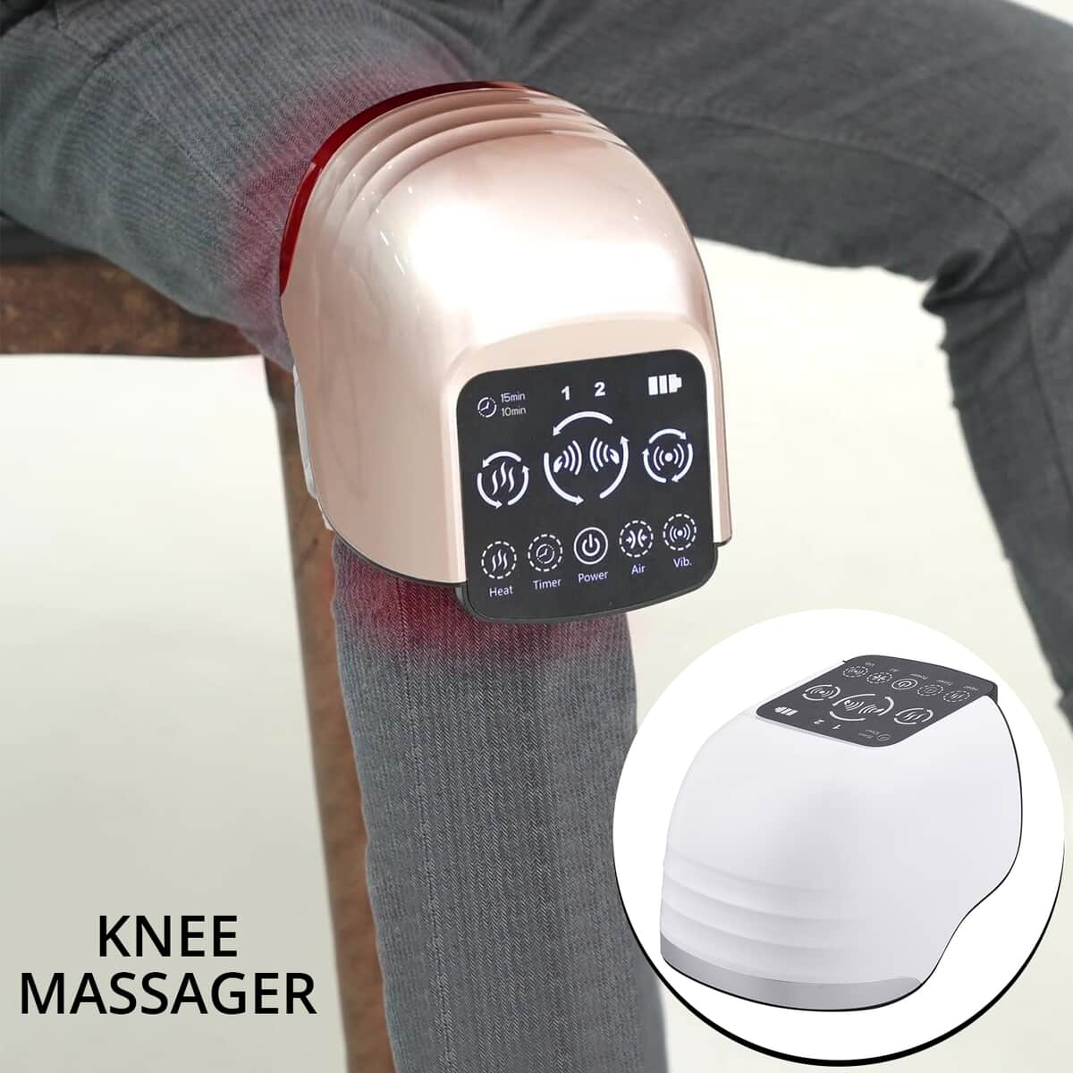 White Electric USB Rechargeable Heated Vibration Knee Massager with Air Compression And Adjustable Straps image number 1