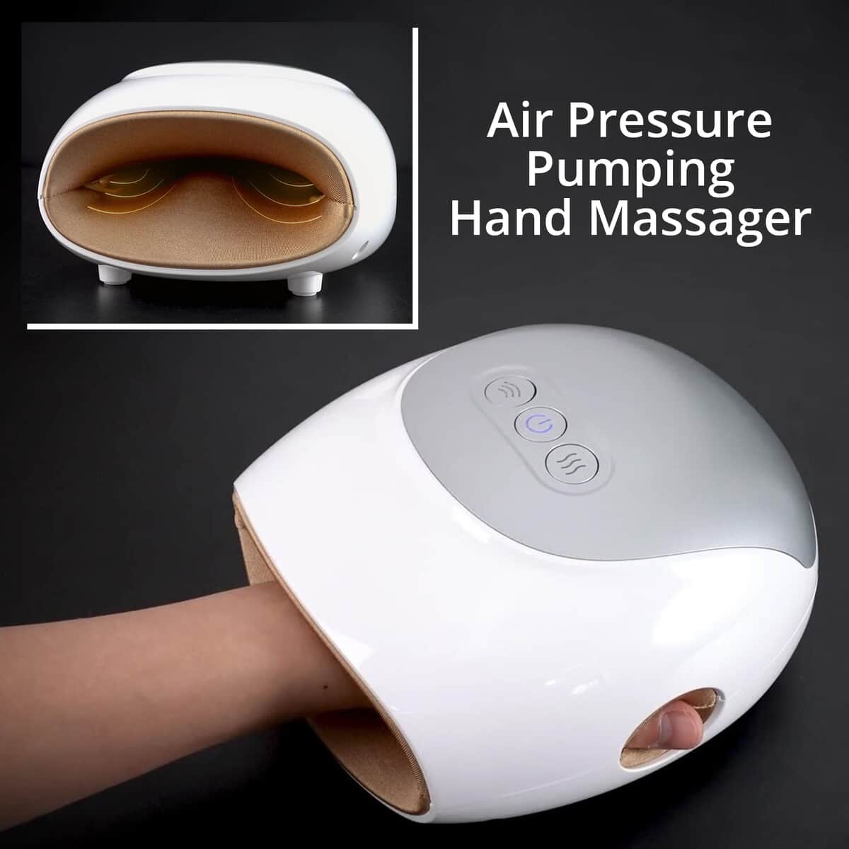 White Finger Air Pressure Pumping Hand Massager with Rechargeable Battery 2500mAh & USB Cable image number 1