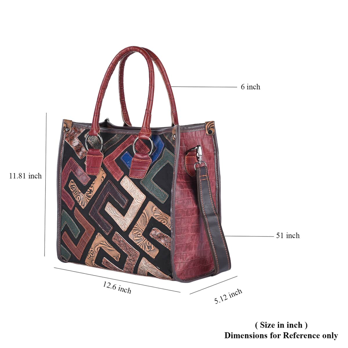 CHAOS BY ELSIE Multi Horsehair Fret Pattern Genuine Leather Convertible Tote Bag with Handle and Shoulder Strap image number 6