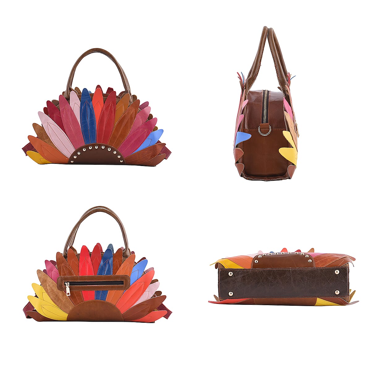 Chaos By Elsie Multi Color Genuine Leather Flower-shaped Tote Bag with Handle Drop and Shoulder Strap image number 3