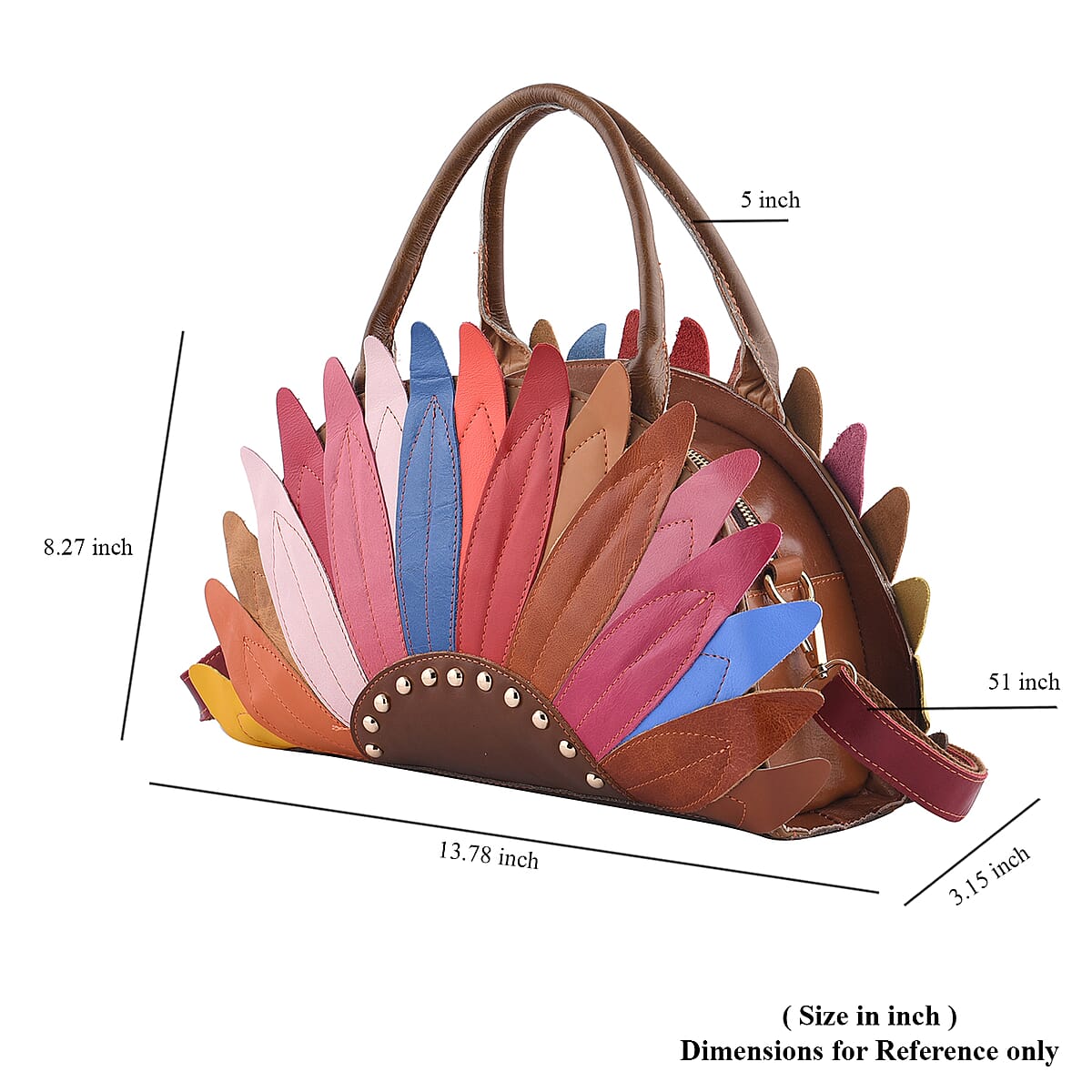 Chaos By Elsie Multi Color Genuine Leather Flower-shaped Tote Bag with Handle Drop and Shoulder Strap image number 6