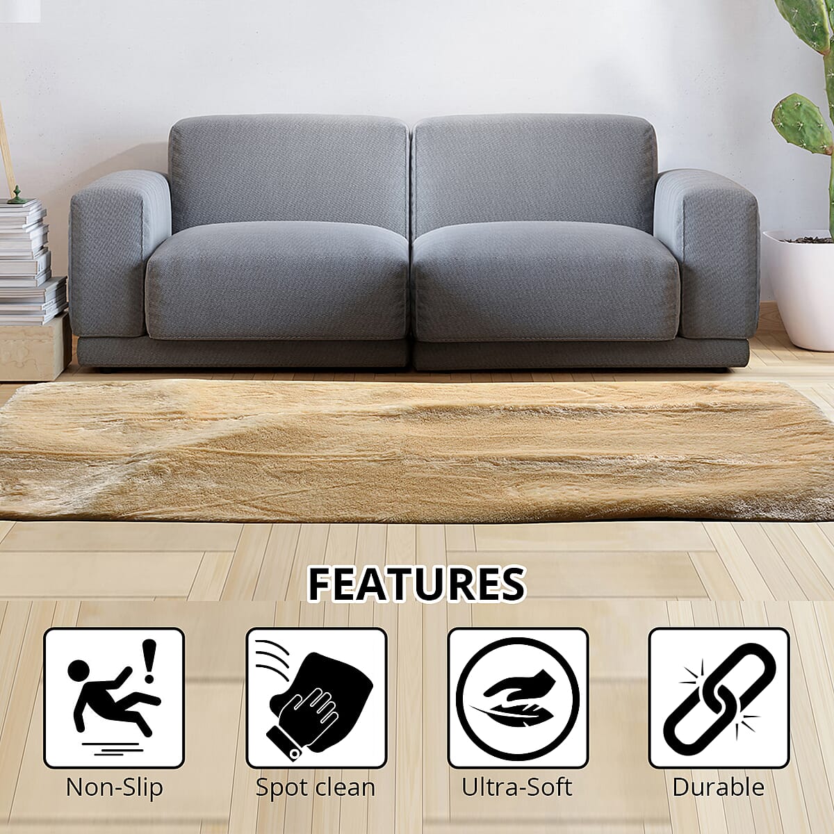 Faux Fur Rug with Anti Skip Base - Cream image number 2