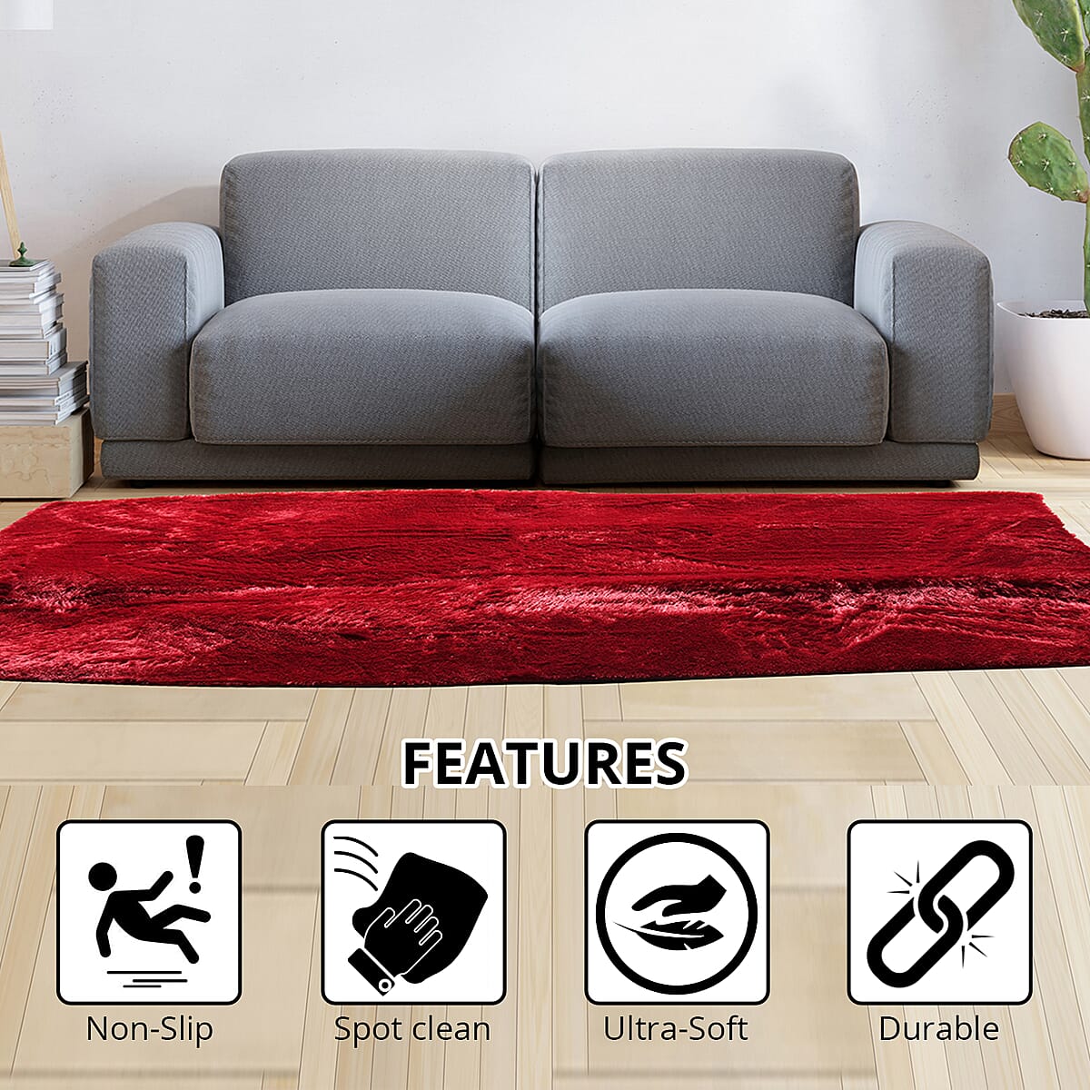 Faux Fur Rug with Anti Slip Base - Maroon image number 2