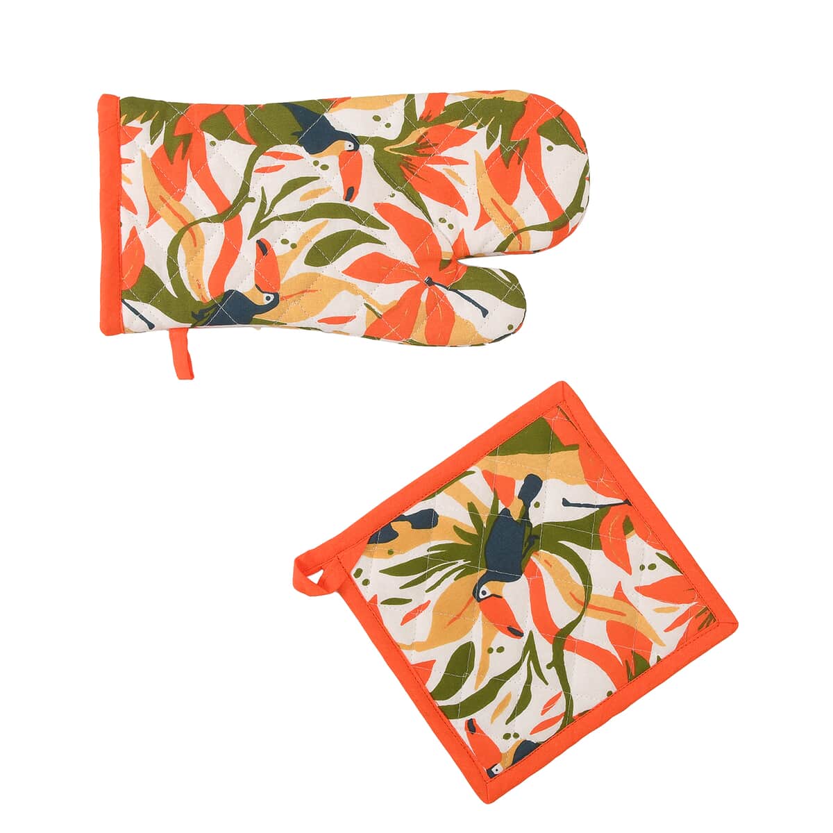 Set of 4 Orange & Green Apron, Glove, Pot Holder & Kitchen Towel (16"x23.5") image number 5