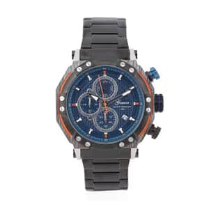 Genoa Multi-Functional Quartz Movement Watch with Navy Dial & ION Plated Black Stainless Steel Strap (49 mm)