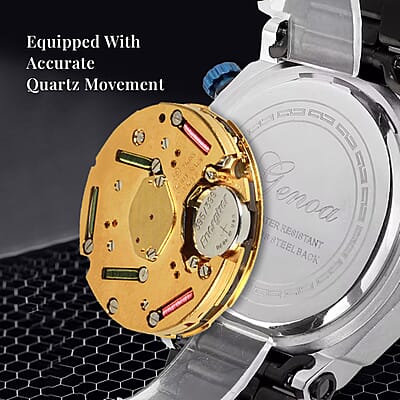 Genoa Multi-Functional Quartz Movement Watch with Navy Dial & ION Plated Black Stainless Steel Strap (49 mm)