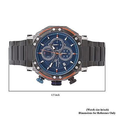 Genoa Multi-Functional Quartz Movement Watch with Navy Dial & ION Plated Black Stainless Steel Strap (49 mm)